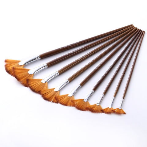 ZHU TING 9 Pz/set Palo di Legno A Forma di Ventaglio Nylon Capelli Pennello Gouache Acquerello Acrilico Pittura A Olio Coda di Pesce, Watercolor Oil Painting