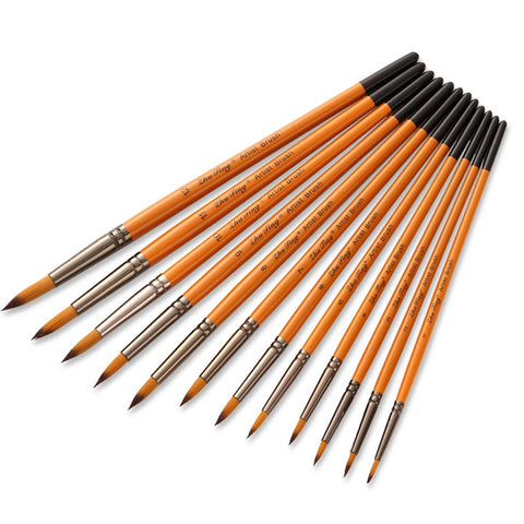ZHU TING 12 PCS / Set Corto palo di legno in nylon per capelli Pennello per linea di ganci per acquerelli Pennello per pennellate per pittura a olio per unghie, Watercolor Hook Line Brush