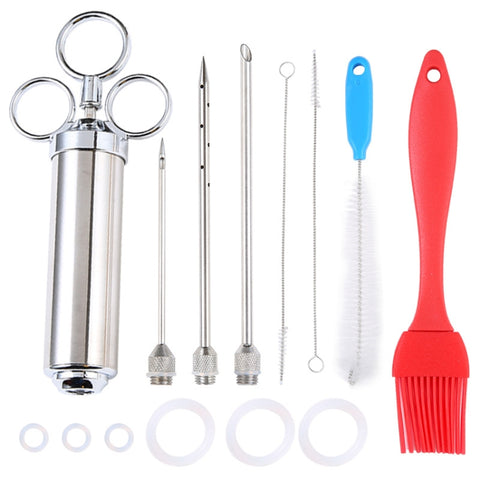 Set di aghi per tacchino con siringa per condimento in acciaio inossidabile 304., 14 en 1 avec sac de rangement