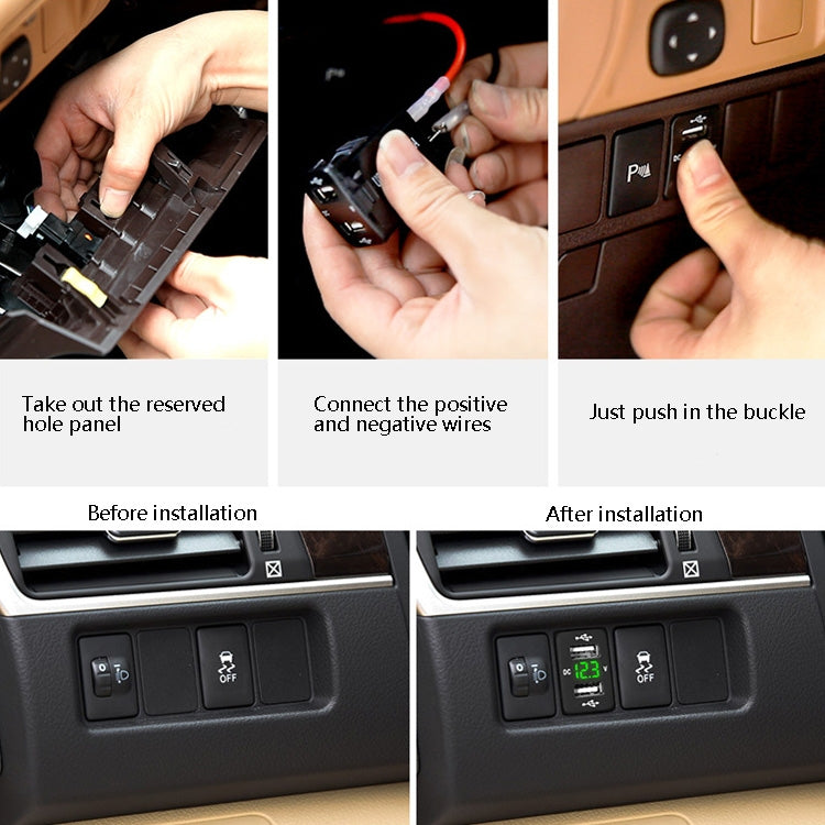 Car Charger Original Hole Non-Destructive Modification Of Dual Usb Car Charger With Line Suitable For Toyota, FTWU Red Light, FTWU Green Light          ...