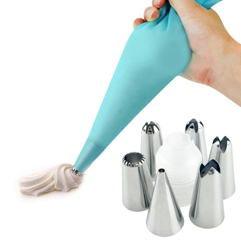 8 pezzi/set 6 ugelli in acciaio inox Set di strumenti per decorare torte fai da te in silicone con sac à poche in crema EVA, 8 PCS/Set Cake Decorating Tools