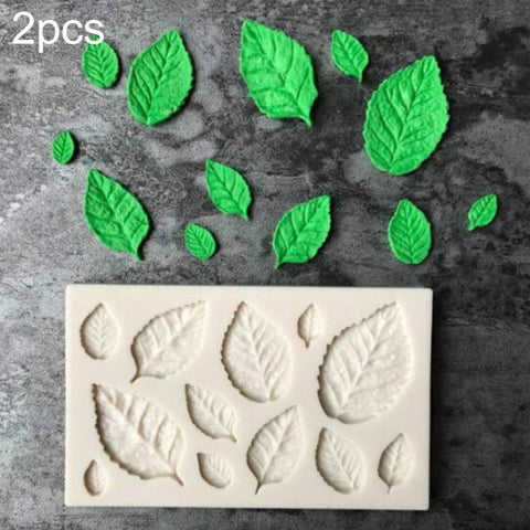2 pièces Sugarcraft feuille tampon en silicone pour fondente outils pour décorer tourte tampon pour gâteau, forme de feuille