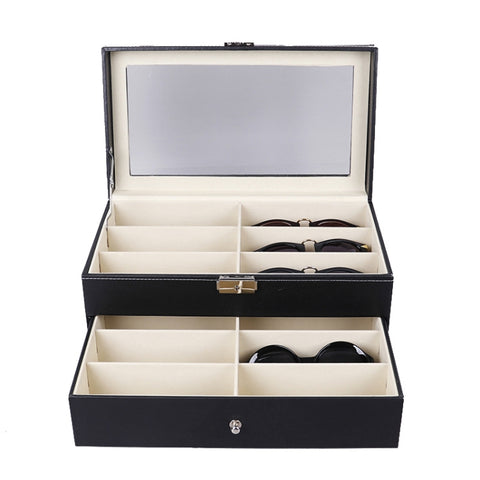 Custodia per occhiali a doppio strato in pelle PU, Size: 33.5x19.5x15.5 cm