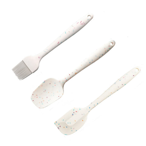 Set d'ustensiles de cuisine pour faire des frites pour la cuisine 3 en 1 Set de spazzole pour barbecue à grana colorata + spatule pour burro + set de spatule, Blanc