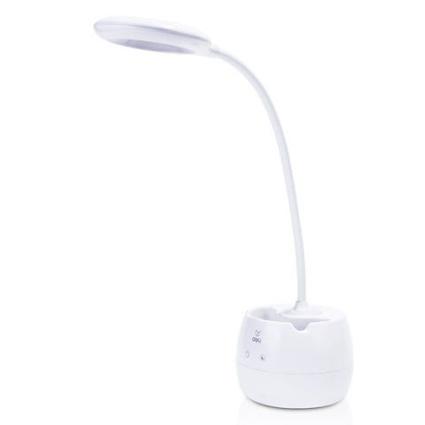 Deli 4326 Lampada da tavolo con ricarica USB ad anello regolabile a tre velocità con portapenne