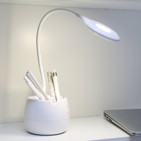 Deli 4326 Lampada da tavolo con ricarica USB ad anello regolabile a tre velocità con portapenne