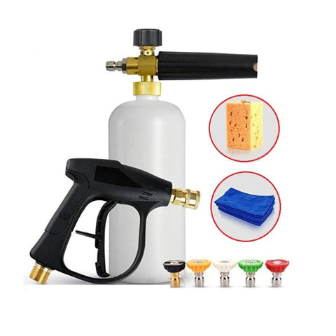 9 PCS / Set Outils de lavage automatique avec idropulitrice avec pistolet à eau à haute pression + vaso di schiuma + 5 ugelli par PC + asciugamano + spugna, 9 PCS / Set