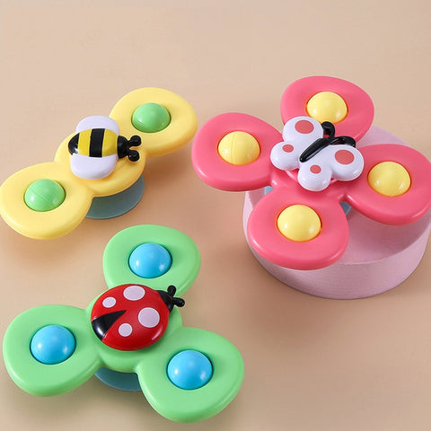 3 in 1 Fingertip Spinner Sonaglio per bambini Ventosa per insetti a tre colori Gira e gira un divertente giocattolo per il bagnetto, Fingertip Spinner