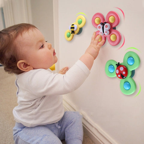3 in 1 Fingertip Spinner Sonaglio per bambini Ventosa per insetti a tre colori Gira e gira un divertente giocattolo per il bagnetto, Fingertip Spinner