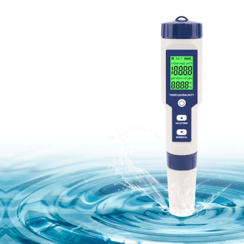 EZ-9909 PH/salinité/température/TDS/EC Stylo de test 5 en 1 Testeur multifonction de qualité de l'eau, stylo de test 5 en 1