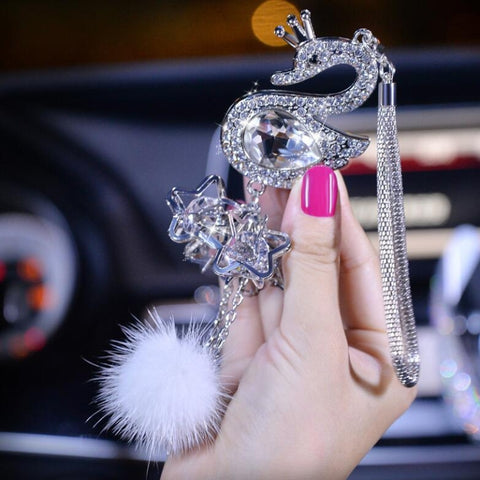 Ciondolo per auto Ciondolo per specchietto retrovisore per auto Crystal Swan, Crystal Swan