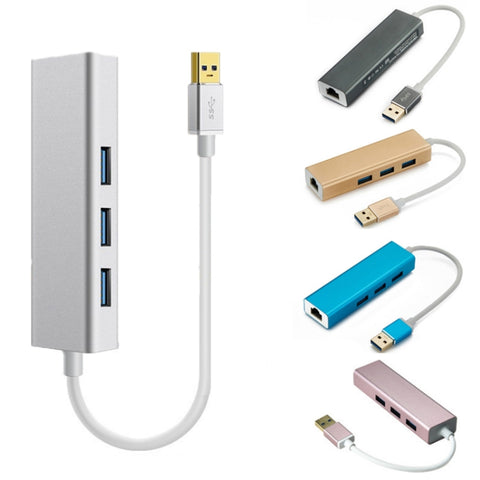 YH-U1009 3 x USB 3.0 + RJ45 a USB 3.0 HUB esterno senza unità per laptop, colore casuale