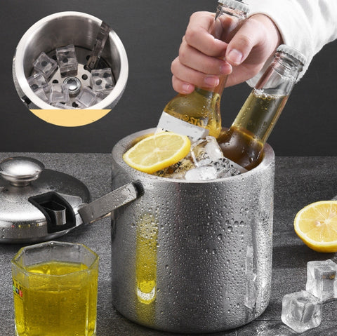 Secchiello pour le ghiaccio en acciaio inossidabile 304 Bouteille pour vin de bouleau à double strato avec barre de cava avec clip pour ghiaccio, capacité: 1,3 l, 1,3L Avec Ice Clip