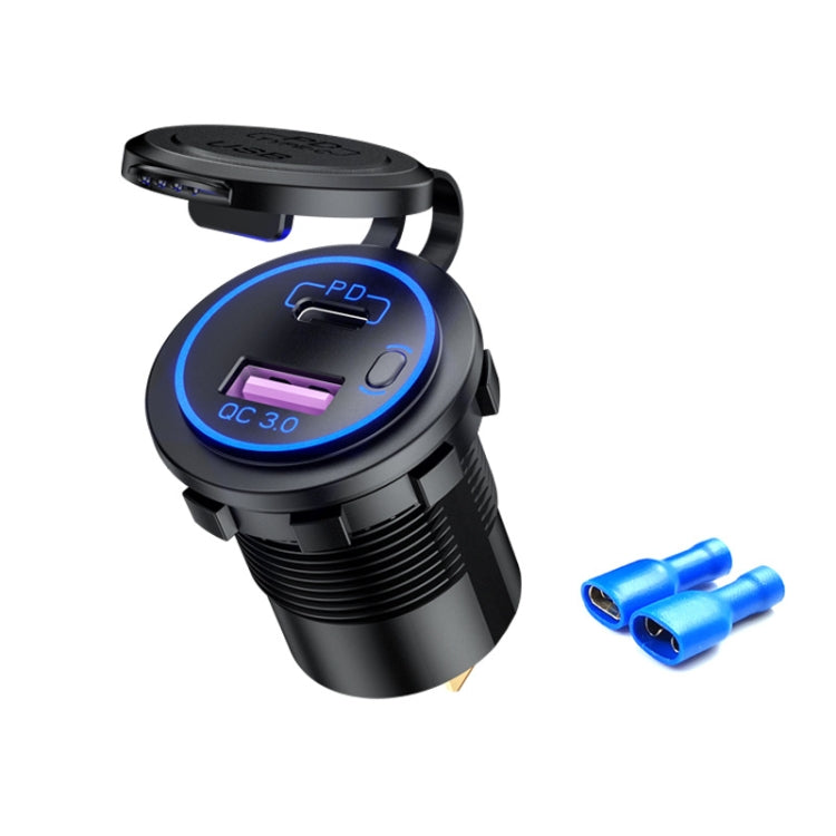 Car Motorcycle Ship Modified USB Charger Waterproof PD + QC3.0 Fast Charge, Blue Light With Terminal, Red Light With Terminal, Green Light With Terminal...