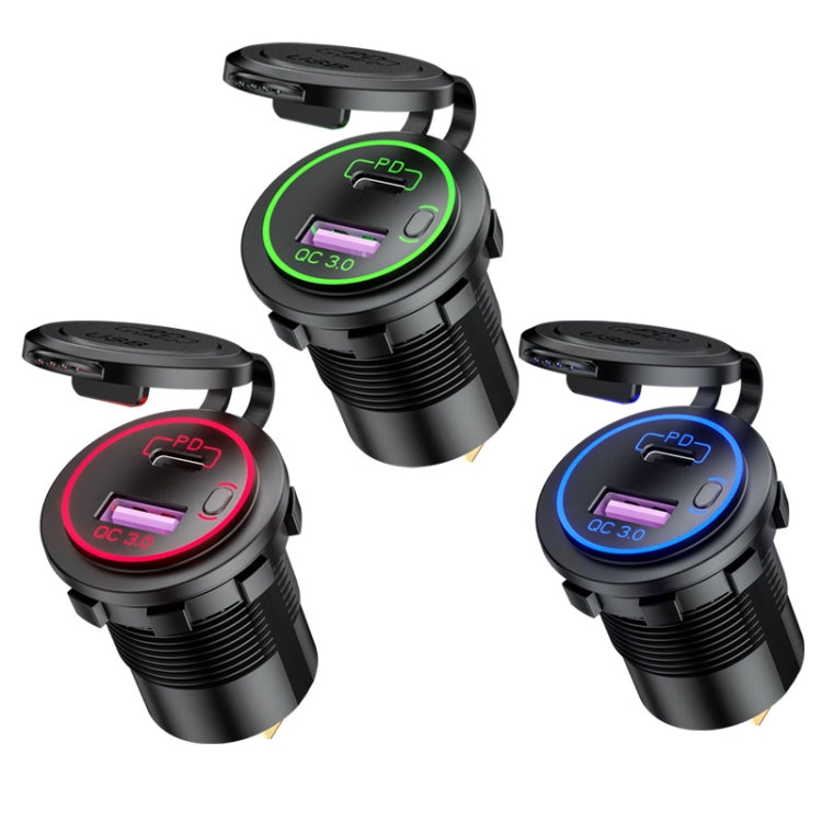 Car Motorcycle Ship Modified USB Charger Waterproof PD + QC3.0 Fast Charge, Blue Light With Terminal, Red Light With Terminal, Green Light With Terminal...