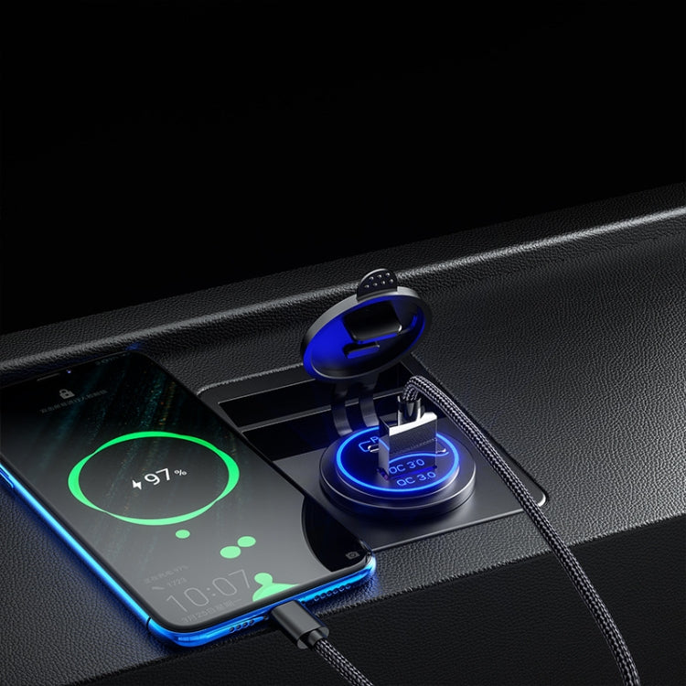 Car Motorcycle Ship Modified USB Charger Waterproof PD + QC3.0 Fast Charge, Blue Light With Terminal, Red Light With Terminal, Green Light With Terminal...