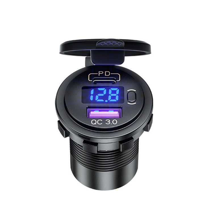 12V Modified Car USB Charger With Voltage Display PD QC3.0 Socket, With Terminal Blue Light, With Terminal Red Light, With Terminal Green Light         ...