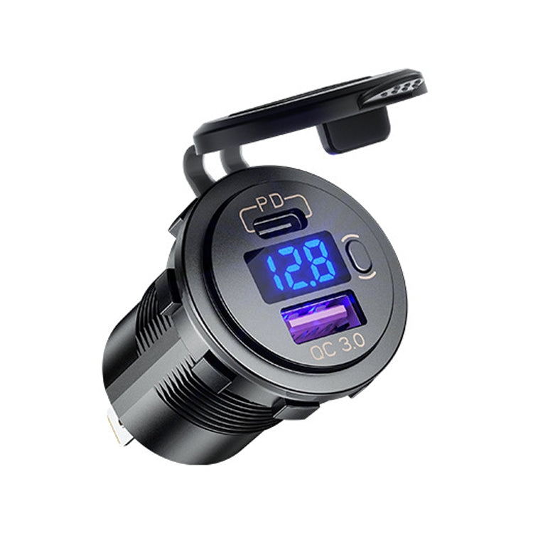 12V Modified Car USB Charger With Voltage Display PD QC3.0 Socket, With Terminal Blue Light, With Terminal Red Light, With Terminal Green Light         ...