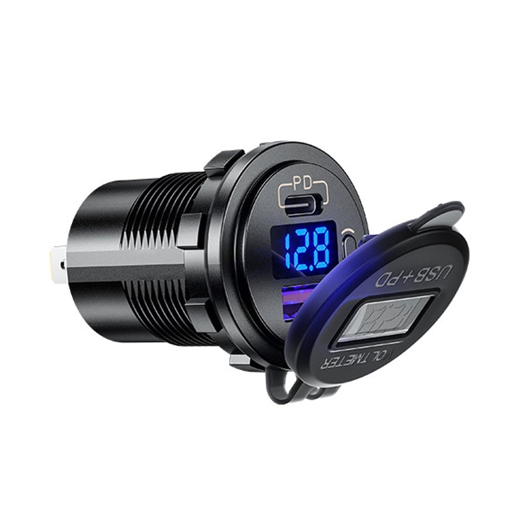 12V Modified Car USB Charger With Voltage Display PD QC3.0 Socket, With Terminal Blue Light, With Terminal Red Light, With Terminal Green Light         ...