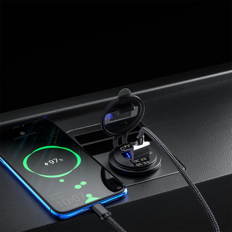 12V Modified Car USB Charger With Voltage Display PD QC3.0 Socket, With Terminal Blue Light, With Terminal Red Light, With Terminal Green Light         ...