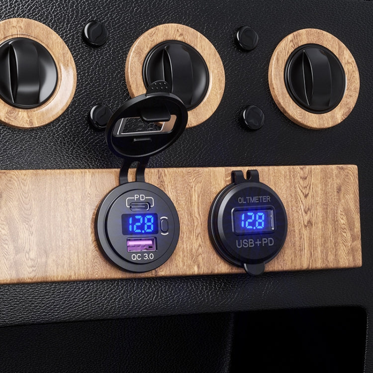 12V Modified Car USB Charger With Voltage Display PD QC3.0 Socket, With Terminal Blue Light, With Terminal Red Light, With Terminal Green Light         ...