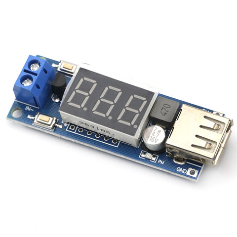 Modulo Buck DC-DC 12V a 5V 3A con Voltmetro per Auto e LED