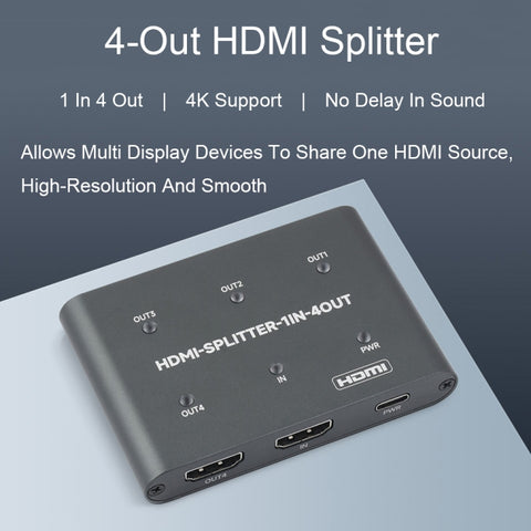 Waveshare 23738 Répartiteur HDMI 4K, 1 entrée 4 prises, partage une source HDMI, 23738