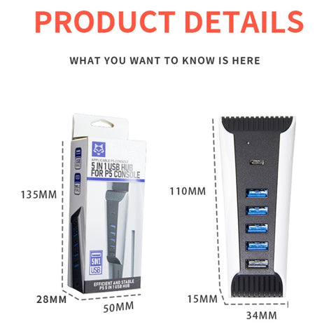 HUB USB 5 in 1 per console PS5, For PS5   5 in 1