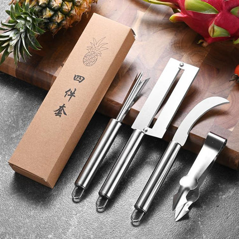 Pelapatate per canna da zucchero, coltello da frutta, coltello da ananas in acciaio inossidabile 4 en 1, couteau à ananas