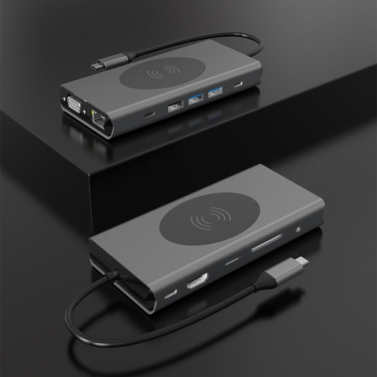 13-in-1 Type-C Docking Station with Wireless Charging Hub