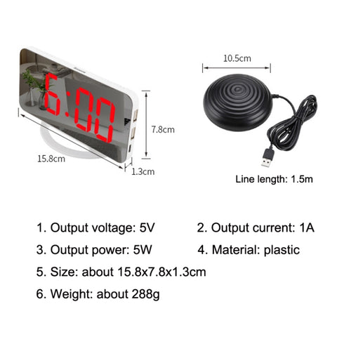TS-8202 Sveglia USB multifunzionale con mirroring delle vibrazioni a LED, TS-8202