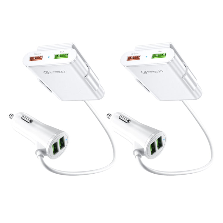 Fast 4-Port QC3.0 Car Charger for Back Seat Use - 2 Pack