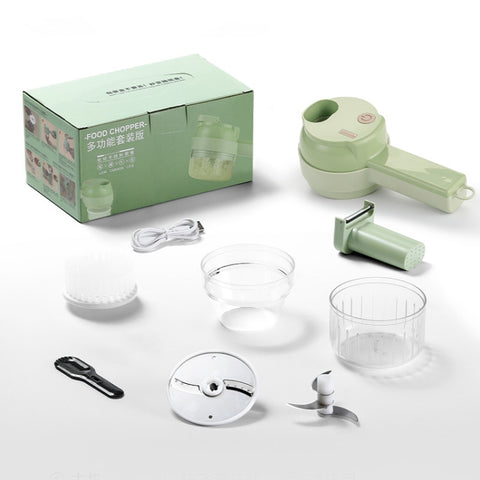 Set di tagliaverdure elettrico portable 4 in 1 Tritatutto per aglio schiacciapatate per fango all'aglio, Hachoir à ail