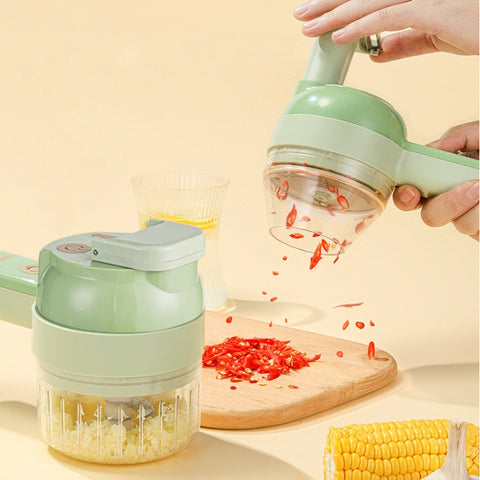 Set di tagliaverdure elettrico portable 4 in 1 Tritatutto per aglio schiacciapatate per fango all'aglio, Hachoir à ail