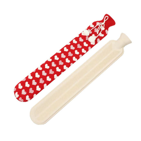 Sacchetti per l'acqua calda in gomma multifunzionali riempiti d'acqua a strisce lunghe da 2 litri, specifiche: cuore bianco rosso, Red White Heart