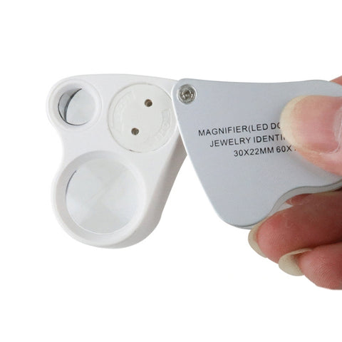 MG9889 30X-60X Mini lente d'ingrandimento per apprezzamento artigianale a doppia lente con luce a LED, Dual-Lens 30X-60X