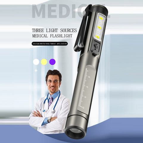 DT005 LED Bianco + Giallo Pen Light Torcia ricaricabile Doctor Nurse Pen Lighting, DT005