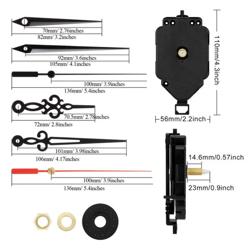 Lunghezza dell'albero 23 mm Movimento dell'orologio a pendolo al quarzo Kit di movimento fai-da-te, Shaft Length 23mm