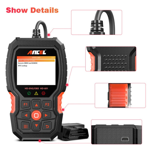 Analyseur de diagnostic pour véhicules lourds ANCEL HD601 Détecteur de moteur diesel 24 V, ANCEL HD601