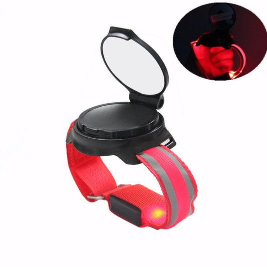 Specchietto retrovisore girevole a 360 gradi per bicicletta con luce da polso, Rearview Mirror With Wrist Light