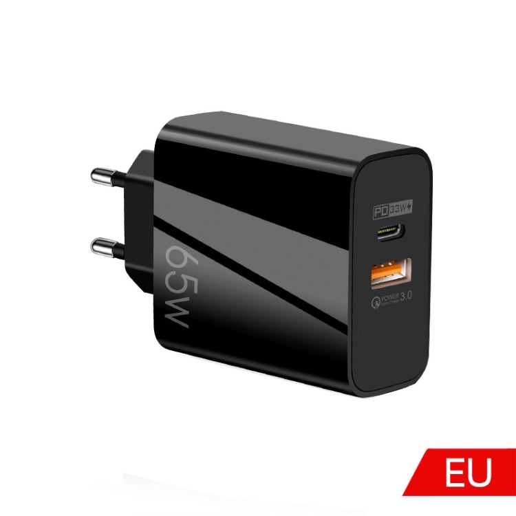 A502 65W USB-C/Type-C+USB Dual Port GaN Charger QC3.0 Laptop Universal Charger, EU Plug Black, EU Plug White, US Plug Black, US Plug White, UK Plug Blac...