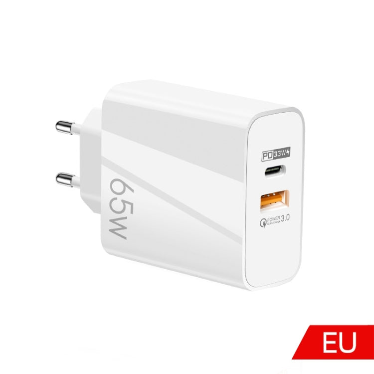 A502 65W USB-C/Type-C+USB Dual Port GaN Charger QC3.0 Laptop Universal Charger, EU Plug Black, EU Plug White, US Plug Black, US Plug White, UK Plug Blac...