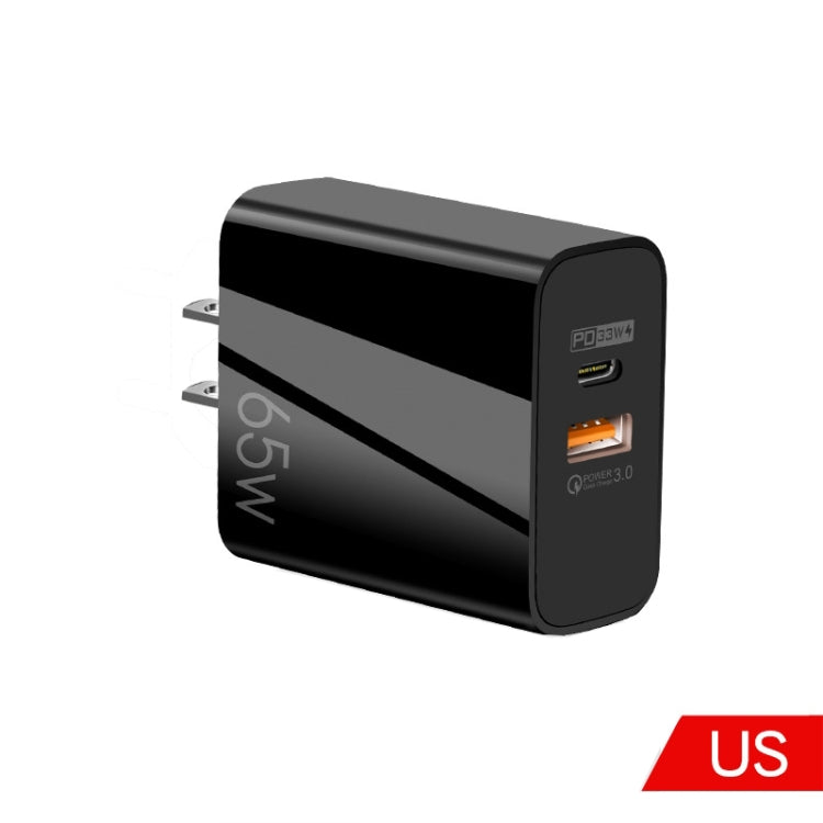 A502 65W USB-C/Type-C+USB Dual Port GaN Charger QC3.0 Laptop Universal Charger, EU Plug Black, EU Plug White, US Plug Black, US Plug White, UK Plug Blac...