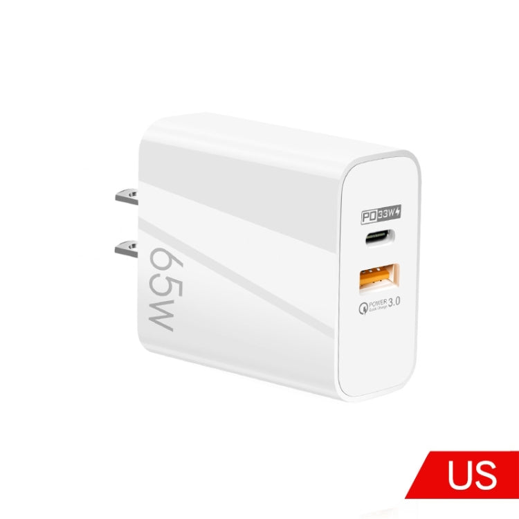 A502 65W USB-C/Type-C+USB Dual Port GaN Charger QC3.0 Laptop Universal Charger, EU Plug Black, EU Plug White, US Plug Black, US Plug White, UK Plug Blac...