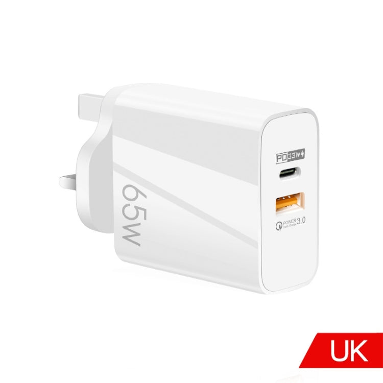 A502 65W USB-C/Type-C+USB Dual Port GaN Charger QC3.0 Laptop Universal Charger, EU Plug Black, EU Plug White, US Plug Black, US Plug White, UK Plug Blac...