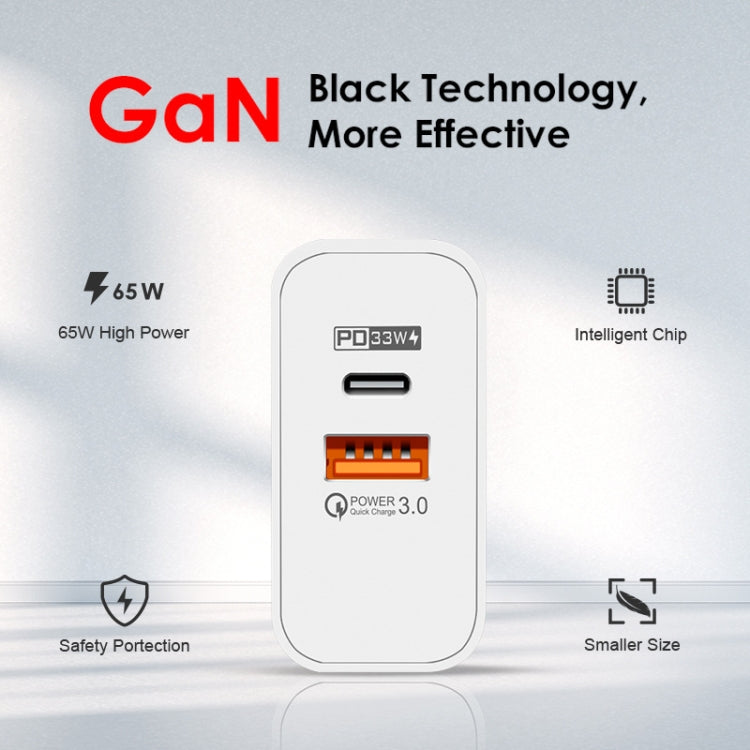 A502 65W USB-C/Type-C+USB Dual Port GaN Charger QC3.0 Laptop Universal Charger, EU Plug Black, EU Plug White, US Plug Black, US Plug White, UK Plug Blac...