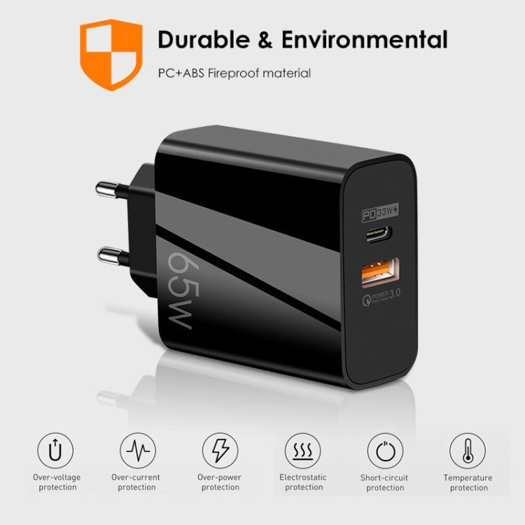 65W USB-C Dual Port GaN Charger with Quick Charge 3.0
