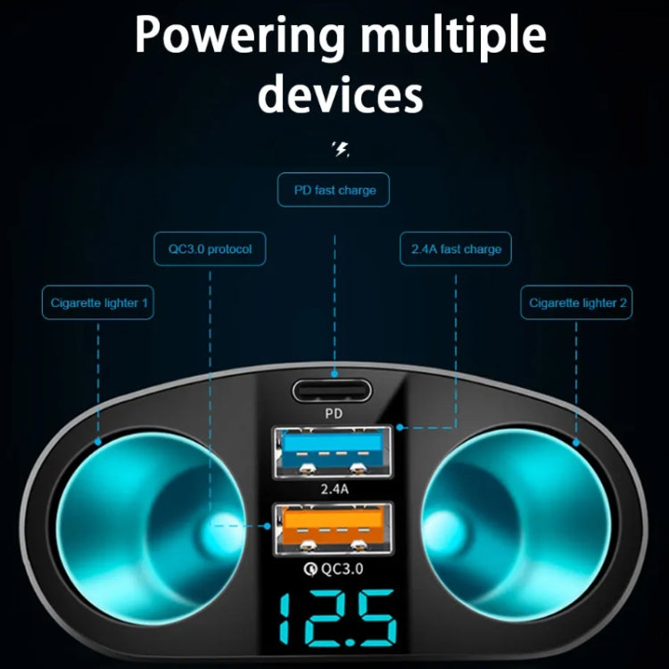 Dual USB Type-C Real-time Digital Display Cigarette Lighter Expansion Car Charger, 3.1A Double A+C, QC3.0+2.4A Dual A+C, 66W Dual A+C                   ...