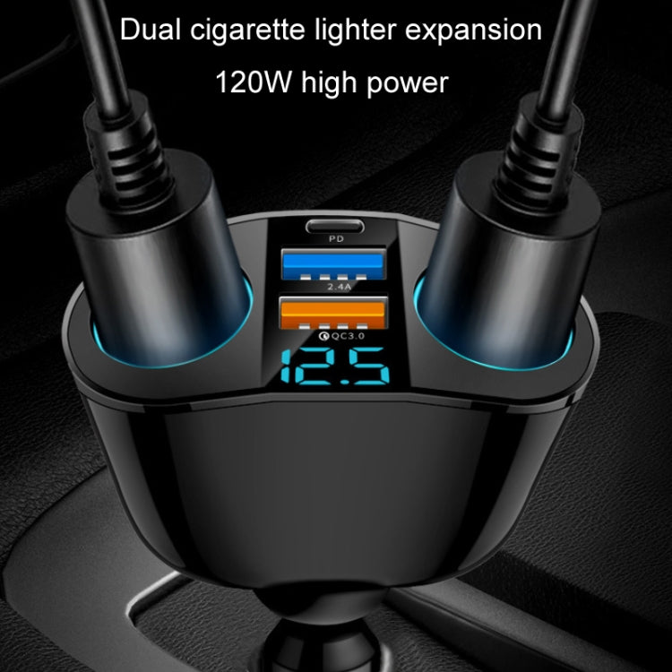 Dual USB Type-C Real-time Digital Display Cigarette Lighter Expansion Car Charger, 3.1A Double A+C, QC3.0+2.4A Dual A+C, 66W Dual A+C                   ...