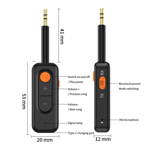 2-in-1 Bluetooth Receiver Transmitter for Car Audio